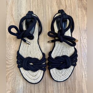 Alexandre Birman Black Rope Lace-Up Espadrille Flat Sandals Size 37 / US 7 NWOB